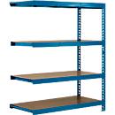 Rayonnage longue portée - module d'extension - l. 1525 x P 800 x H 2000 mm - 4 étagères - capacité de charge par étagère 500 kg - laqué époxy - bleu ciel RAL 5015