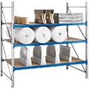 Rayonnage modulaire WR 600, module de base, traverse bleu, avec 3 niveaux, 2500 x 2200 x 1050 mm