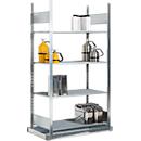 Rayonnage pour produits dangereux asecos REG-B 1072, L 1060 x P 725 x H 2000 mm, avec bac de rétention au sol de 45 l et 4 étagères grillagées en acier