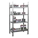 Rayonnage S 3017-4E Bauer pour petits conteneurs, étagère de base, L 1000 x P 600 x H 2000 mm, 3 étagères grillagées + 1 bac de rétention