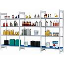 Rayonnage supplémentaire REG 1044 pour le stockage de marchandises dangereuses asecos REG 1044, L 1010 x P 440 x H 2000 mm, avec bac de rétention de 20 l et 3 étagères en treillis métallique
