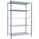 Rayonnage universel sans vis, baie de base, 5 tablettes en tôle d'acier, charge max. 125 kg, L 1250 x H 2000 x P 400 mm