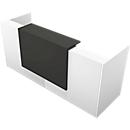 Reception desk Spezia, straight, W 2460 x D 880 x H 1130 mm, white/grey leather