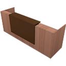 Reception desk Spezia, straight, W 2860 x D 880 x H 1130 mm, Canaletto walnut finish/brown leather