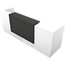Reception desk Spezia, straight, W 2860 x D 880 x H 1130 mm, white/grey leather