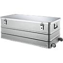 Recipiente rectangular con ruedas, decoración en aluminio, 150 l