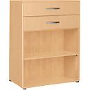 Regal PALENQUE, 3 OH, 2 Schübe oben, 1 Boden, B 800 x T 400 x H 1104 mm, Buche