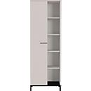 Regalschrank Monaco, 5 Fächer, 4 Fachböden, 1 Tür mit Griffen, B 640 x T 340 x H 1900 mm, Holz/Metall, kaschmir/schwarz