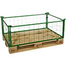 Rehausse grillagée, pour palettes Europe, charge utile jusqu'à 800 kg, trappe d'ouverture, empilable, L 1200 x l 800 x H 400 mm, acier, vert mai RAL 6017
