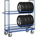Reifenwagen Fetra 4596, bis 400 kg, 2 Etagen mit variabel einhängbaren Reifenträgern, Ladefläche L 1420 x B 610 mm, Drahtgitterboden, TPE-Bereifung