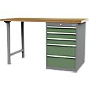Reihenwerkbank Bedrunka+Hirth, Buche-Multiplex-Arbeitsplatte, 3 x Schub schmal & 2 x Schub breit, abschließbar, bis 1000 kg, B 2000 x T 750 x H 859 mm