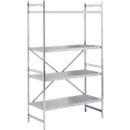 Rekkensysteem, basisrek, roestvrij staal, geperforeerde bodem, H 2000 x B 1200 x D 600 mm