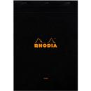 Rhodia Block No.18, 80 feuilles, DIN A4, 80 g/m², couverture cartonnée, agrafé, papier velin, certifié PEFC®, ligné, avec marge, noir