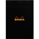 Rhodia Block No.18, 80 feuilles, DIN A4, 80 g/m², couverture cartonnée, agrafé, papier velin, certifié PEFC®, quadrillé, noir