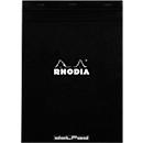 Rhodia Block No.18, 80 feuilles, DIN A4, 80 g/m², couverture cartonnée, agrafé, papier velin, certifié PEFC®, reliure à points, noir