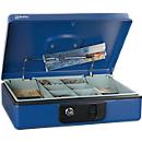 Rieffel Caissette à monnaie Deluxe 4, couvercle à ressort, insertion de la monnaie, serrure à cylindre, L 300 x P 230 x H 86 mm, bleu