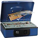 Rieffel Geldkassette Deluxe 3, Federdeckel, Münzeinsatz, Zylinderschloss, B 230 x T 185 x H 86 mm, blau