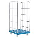 Rolcontainer, 2-zijdig, kunststof vloerplaat, 724 x 815 x 1660 mm, blauw (RAL 5012)