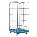 Rolcontainer, 3-zijdig, kunststof vloerplaat, 724 x 815 x 1850 mm, blauw (RAL 5012)