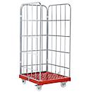 Rolcontainer, 3-zijdig, kunststof vloerplaat, 724 x 815 x 1850 mm, rood (RAL 3000)