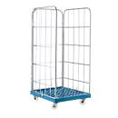 Rolcontainer, 3-zijdig, kunststof vloerplaat, B 724 x D 815 x H 1640 mm, blauw (RAL 5012)