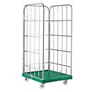 Rolcontainer - L 724 x B 815 x H 1640 mm - 3-zijdig - kunststof vloerplaat - groen (RAL 6024)