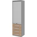 Roldeurkast BARI, 6 ordnerhoogten, 4 schuifladen, 3 legborden, afsluitbaar, B 600 x D 430 x H 2174 mm, eikenpatroon/middengrijs