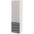 Roldeurkast BARI, 6 ordnerhoogten, 4 schuifladen, 3 legborden, afsluitbaar, B 600 x D 430 x H 2174 mm, wit/antraciet