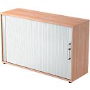 Roldeurkast TARVIS, 2 ordnerhoogten, B 1200 x D 400 x H 825 mm, afsluitbaar & stapelbaar, notenboom/aluminium zilver