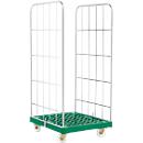 Roll conteneur, 2 côtés, plaque de base en plastique, 724 x 815 x 1660 mm, vert (RAL 6024)