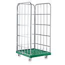 Roll conteneur, 3 côtés, plaque de base en plastique, 724 x 815 x 1850 mm, vert (RAL 6024)