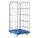 Roll conteneur, 3 côtés, plaque de base en plastique, L 724 x P 815 x H 1640 mm, bleu foncé (RAL 5010)