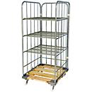 Roll conteneur avec châssis mobile en bois, hauteur utile 1600 mm, étagères horizontales