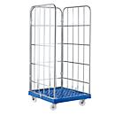 Roll conteneur - L 724 x P 815 x H 1850 mm - plaque de base en plastique - 3 côtés - bleu foncé