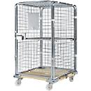 Roll-off container, with wooden roll-off table top, 724 x 815 x 1210 mm