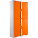 Rolladenschrank, B 1100 x T 415 x H 2040 mm, abschliessbar, ohne Fachböden, High Impact Polystyrol, weiss/orange
