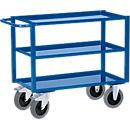 Rollcart Etagewagen met 3 legborden, L 900 x B 500 mm, draagvermogen 400 kg, met TPE wielen, genitaanblauw RAL 5010