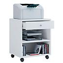 Rollcontainer, 1 Schubfach mit Griffknopf & 2 Regalfächer, B 450 x T 380 x H 540 mm, Spanplatte, weiss