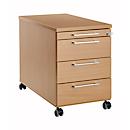 Rollcontainer 1333, 3 Schübe & 1 Utensilienauszug, abschließbar, eckige Griffe, Holz/Stahl/Kunststoff, B 434 x T 600 x H 613 mm, Buche-Dekor