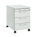 Rollcontainer 1333, 3 Schübe & 1 Utensilienauszug, abschließbar, runde Griffe, Holz/Stahl/Kunststoff, B 434 x T 600 x H 613 mm, lichtgrau