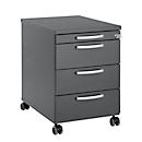 Rollcontainer 1333, 3 Schübe & 1 Utensilienauszug, abschließbar, runde Griffe, Holz/Stahl/Kunststoff, B 434 x T 800 x H 613 mm, graphit