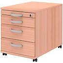 Rollcontainer BARI, Materialauszug, 3 Schubkästen, abschließbar, B 432 x T 577 x H 538 mm, Buche-Dekor