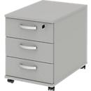 Rollcontainer BARI, Materialschale, 3 Schubkästen, abschließbar, B 427 x T 600 x H 544 mm, hellgrau/hellgrau/Alu