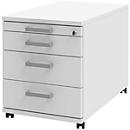 Rollcontainer TEQSTYLE, 3 Schubkästen, B 431 x T 800 x H 537 mm, weiß/weiß