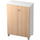 Rollenschrank TOPAS LINE, 3 Ordnerhöhen, Türen abschließbar, weiß/Eiche-Dekor