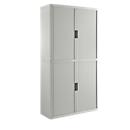 Roller shutter cabinet, W 1100 x D 415 x H 2040 mm, lockable, without shelves, High Impact polystyrene, grey/grey