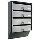 Rottner Ensemble de boîtes aux lettres Depot 4, pour 4 parties, introduction C4 330×20 mm, serrure à cylindre par compartiment, noir/argenté