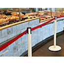 RS GUIDESYSTEMS Poteau de barrière GLA, socle en bois, sangle extensible de 2 300 mm, largeur de sangle 50 mm, frêne, couleur de la sangle : rouge