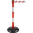 RS-Guidesystems® Poteau de délimitation GLA 25 - Ø 410 x H 1 000 mm – ruban extensible jusqu'à 3,5 m - poteau et ruban rouges et blancs - socle noir