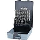 RUKO Jeu de forets hélicoïdaux DIN 338 type N, Ø 1-10 mm x 0,5, HSS, 19 pièces, queue cylindrique, en cassette plastique
